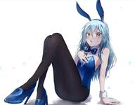 artist:chocoeiru character:rimuru_tempest copyright:tensei_shitara_slime_datta_ken general:1other general:androgynous general:animal_ears general:black_pantyhose general:blue_footwear general:blue_hair general:blue_hairband general:blue_leotard general:fake_animal_ears general:flat_chest general:full_body general:hair_between_eyes general:hairband general:high_heels general:leotard general:long_hair general:looking_at_viewer general:open_mouth general:pantyhose general:playboy_bunny general:pumps general:rabbit_ears general:simple_background general:sitting general:strapless general:strapless_leotard general:sweatdrop general:white_background general:wrist_cuffs general:yellow_eyes meta:highres technical:grabber // 2008x1565 // 345.7KB