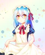 artist:hatsuno_uin character:rimuru_tempest copyright:tensei_shitara_slime_datta_ken general:1other general:3: general:alternate_costume general:androgynous general:apron general:apron_lift general:blue_background general:blue_hair general:blush general:bow general:bowtie general:clothes_lift general:dress general:embarrassed general:enmaided general:eyebrows general:frilled_apron general:frills general:frown general:gradient_background general:gradient_hair general:hair_between_eyes general:hair_bow general:hair_ribbon general:long_hair general:looking_at_viewer general:maid general:maid_headdress general:multicolored_hair general:puffy_short_sleeves general:puffy_sleeves general:red_bow general:red_bowtie general:ribbon general:short_sleeves general:simple_background general:solo general:sparkle general:sweat general:sweatdrop general:white_apron general:yellow_background general:yellow_eyes meta:commentary_request meta:highres technical:grabber // 1400x1700 // 1.4MB