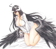 artist:user_xgpy8228 character:ainz_ooal_gown character:albedo copyright:overlord_(maruyama) general:breasts general:demon general:demon_girl general:demon_horns general:demon_wings general:doll general:feathered_wings general:feathers general:horns general:large_breasts general:long_hair general:shirt general:smile general:thighhighs general:thighs general:white_shirt general:wings general:yellow_eyes medium:white_background tagme technical:grabber // 1214x1064 // 251.8KB