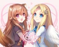 character:firo_(tate_no_yuusha_no_nariagari) character:raphtalia copyright:tate_no_yuusha_no_nariagari general:2girls general:animal_ears general:blonde_hair general:blue_dress general:blue_eyes general:brown_eyes general:brown_hair general:collar general:cuffs general:dress general:feathered_wings general:frilled_dress general:frills general:long_hair general:multiple_girls general:parted_bangs general:raccoon_ears general:raccoon_girl general:very_long_hair general:white_wings general:wings technical:grabber // 636x502 // 476.2KB