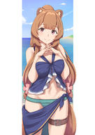 artist:kusubii character:raphtalia copyright:tate_no_yuusha_no_nariagari general:1girl general:animal_ears general:bare_shoulders general:beach general:bikini general:blue_bikini general:blue_sky general:blunt_bangs general:blush general:breasts general:brown_eyes general:brown_hair general:cloud general:cowboy_shot general:day general:flower general:hair_flower general:hair_ornament general:half-closed_eyes general:happy general:long_hair general:looking_at_viewer general:medium_breasts general:navel general:ocean general:outdoors general:ponytail general:raccoon_ears general:raccoon_girl general:raccoon_tail general:sarong general:sidelocks general:sky general:smile general:solo general:swimsuit general:tail meta:commentary_request meta:highres technical:grabber // 1059x1500 // 695.1KB