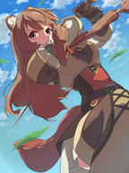 artist:chiharu_(9654784) character:raphtalia copyright:tate_no_yuusha_no_nariagari general:1girl general:animal_ears general:blue_sky general:brown_hair general:brown_legwear general:closed_mouth general:cloud general:day general:holding general:holding_sword general:holding_weapon general:long_hair general:looking_at_viewer general:raccoon_ears general:raccoon_girl general:raccoon_tail general:red_eyes general:skirt general:sky general:solo general:sword general:tail general:weapon general:white_skirt meta:commentary_request meta:highres technical:grabber // 1200x1600 // 355.1KB