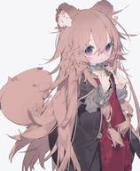 artist:nanmokaken character:raphtalia copyright:tate_no_yuusha_no_nariagari general:1girl general::i general:animal_collar general:animal_ear_fluff general:animal_ears general:blush general:brown_hair general:closed_mouth general:collar general:cuffs general:dress general:flower general:grey_background general:hair_between_eyes general:hair_ornament general:layered_sleeves general:long_hair general:long_sleeves general:looking_at_viewer general:purple_eyes general:raccoon_ears general:raccoon_girl general:raccoon_tail general:shackles general:short_over_long_sleeves general:short_sleeves general:solo general:tail general:very_long_hair meta:highres technical:grabber // 1686x2048 // 307.6KB