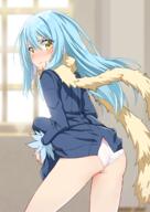 artist:yuto_(dialique) character:rimuru_tempest copyright:tensei_shitara_slime_datta_ken general:1other general:ass general:blue_coat general:blue_hair general:blush general:closed_mouth general:coat general:floating_hair general:hair_between_eyes general:long_hair general:long_sleeves general:looking_at_viewer general:looking_back general:panties general:solo general:standing general:sweatdrop general:underwear general:very_long_hair general:white_panties general:yellow_eyes meta:highres technical:grabber // 1131x1600 // 986.2KB