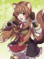 artist:imari character:raphtalia copyright:tate_no_yuusha_no_nariagari general:1girl general::d general:abstract_background general:alternate_eye_color general:animal_ear_fluff general:animal_ears general:armor general:black_dress general:boots general:breastplate general:breasts general:brown_eyes general:brown_footwear general:brown_gloves general:brown_hair general:cowboy_shot general:dress general:frilled_dress general:frills general:gloves general:green_background general:high_collar general:long_hair general:long_sleeves general:looking_at_viewer general:medium_breasts general:multicolored_clothes general:multicolored_dress general:neck_ribbon general:open_mouth general:raccoon_ears general:raccoon_girl general:raccoon_tail general:red_dress general:red_ribbon general:ribbon general:smile general:solo general:standing general:tail general:teeth general:thigh_boots general:upper_teeth_only general:white_dress general:wrist_cuffs meta:absurdres meta:chinese_commentary meta:commentary_request meta:highres technical:grabber // 1984x2619 // 474.7KB