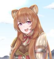 artist:disco_brando character:raphtalia copyright:tate_no_yuusha_no_nariagari general:1girl general::d general:animal_ear_fluff general:animal_ears general:arm_cuffs general:artist_name general:blue_sky general:blush general:brown_hair general:cloud general:day general:juliet_sleeves general:lens_flare general:long_hair general:long_sleeves general:looking_at_viewer general:neck_ribbon general:open_mouth general:outdoors general:pink_eyes general:puffy_sleeves general:raccoon_ears general:raccoon_girl general:red_ribbon general:ribbon general:sky general:smile general:solo general:twitter_username general:upper_body meta:absurdres meta:commentary meta:highres technical:grabber // 2395x2619 // 3.1MB