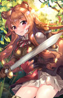 artist:squchan character:raphtalia copyright:tate_no_yuusha_no_nariagari general:1girl general:animal_ear_fluff general:animal_ears general:artist_name general:blurry general:blurry_background general:blush general:branch general:brown_gloves general:brown_hair general:brown_shirt general:day general:depth_of_field general:forest general:gloves general:hair_between_eyes general:hair_tubes general:hand_up general:holding general:holding_sword general:holding_weapon general:layered_sleeves general:long_hair general:long_sleeves general:looking_at_viewer general:nature general:neck_ribbon general:outdoors general:parted_lips general:pleated_skirt general:puffy_short_sleeves general:puffy_sleeves general:raccoon_ears general:raccoon_girl general:raccoon_tail general:red_eyes general:red_ribbon general:ribbed_shirt general:ribbon general:shirt general:short_over_long_sleeves general:short_sleeves general:skirt general:solo general:sunlight general:sword general:tail general:very_long_hair general:watermark general:weapon general:web_address general:white_skirt meta:commentary meta:highres meta:photoshop_(medium) meta:revision technical:grabber // 809x1250 // 863.0KB