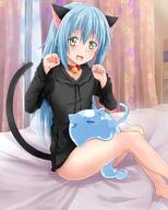 artist:aisu_(icicleshot) character:rimuru_tempest copyright:tensei_shitara_slime_datta_ken general:1other general::d general:androgynous general:animal_ears general:black_sweater general:blue_hair general:bottomless general:cat_ears general:cat_tail general:hair_between_eyes general:hood general:hood_down general:hooded_sweater general:long_hair general:long_sleeves general:open_mouth general:sitting general:smile general:solo general:straight_hair general:sweater general:tail general:very_long_hair general:yellow_eyes meta:highres technical:grabber // 1024x1280 // 404.2KB