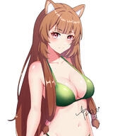 artist:cchou character:raphtalia copyright:tate_no_yuusha_no_nariagari general:1girl general:alternate_costume general:animal_ear_fluff general:animal_ears general:bikini general:blunt_bangs general:blush general:breasts general:brown_hair general:cleavage general:closed_mouth general:green_bikini general:hair_tubes general:light_smile general:long_hair general:looking_at_viewer general:medium_breasts general:raccoon_ears general:raccoon_girl general:red_eyes general:signature general:simple_background general:solo general:stomach general:swimsuit general:upper_body general:white_background meta:absurdres meta:commentary meta:highres technical:grabber // 2500x3000 // 1.6MB