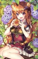 artist:squchan character:raphtalia copyright:tate_no_yuusha_no_nariagari general:1girl general::d general:animal_ear_fluff general:animal_ears general:armor general:artist_name general:belt general:black_dress general:blurry general:blurry_foreground general:blush general:bread general:breastplate general:breasts general:breasts_apart general:brown_belt general:brown_hair general:collared_dress general:crumbs general:dress general:feet_out_of_frame general:flower general:food general:hair_between_eyes general:hands_up general:high_collar general:holding general:holding_food general:hydrangea general:long_hair general:looking_at_viewer general:medium_breasts general:melon_bread general:multicolored_clothes general:multicolored_dress general:open_mouth general:outdoors general:purple_eyes general:purple_flower general:raccoon_ears general:raccoon_girl general:raccoon_tail general:red_dress general:sitting general:sleeves_rolled_up general:smile general:solo general:tail general:teeth general:upper_teeth_only general:web_address meta:check_food meta:commentary meta:english_commentary meta:highres technical:grabber // 809x1250 // 226.1KB