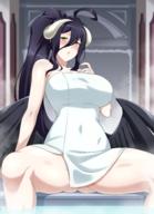 artist:lindaroze character:albedo copyright:overlord_(maruyama) general:horns general:towel general:wet general:wings technical:grabber // 3611x5000 // 8.3MB