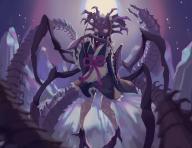 character:entoma_vasilissa_zeta copyright:overlord_(maruyama) general:1girl general:antennae general:apron general:chongwu_woniu general:claws general:dress general:extra_eyes general:extra_legs general:fangs general:female general:frilled_dress general:frilled_sleeves general:frills general:full_moon general:insect_girl general:maid_headdress general:mask general:mask_removed general:moon general:ofuda_on_clothes general:pantyhose general:red_eyes general:solo general:wa_maid general:wide_sleeves genre:monster_girl medium:high_resolution tagme technical:grabber // 2064x1600 // 659.4KB