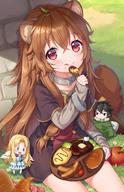 artist:moorina character:firo_(tate_no_yuusha_no_nariagari) character:iwatani_naofumi character:raphtalia copyright:tate_no_yuusha_no_nariagari general:1boy general:2girls general::d general::q general:animal_ear_fluff general:animal_ears general:apple general:black_hair general:blonde_hair general:blue_eyes general:blush general:bread general:brown_hair general:cherry_tomato general:chibi general:closed_mouth general:collar general:collarbone general:croissant general:cuffs general:day general:dress general:eating general:feathered_wings general:fingernails general:flower general:food general:fruit general:grass general:hamburger_steak general:lips general:long_hair general:long_sleeves general:looking_at_viewer general:multiple_girls general:omelet general:omurice general:open_mouth general:outdoors general:parted_bangs general:plate general:raccoon_ears general:raccoon_girl general:raccoon_tail general:red_eyes general:sausage general:shackles general:shield general:sitting general:smile general:spoon general:tail general:tomato general:tongue general:tongue_out general:very_long_hair general:white_wings general:wings meta:commentary_request meta:highres technical:grabber // 825x1275 // 1.1MB