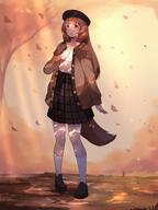 artist:nogatsu character:raphtalia copyright:tate_no_yuusha_no_nariagari general:1girl general:alternate_costume general:autumn general:autumn_leaves general:black_beret general:black_footwear general:blunt_bangs general:brown_hair general:brown_jacket general:brown_skirt general:closed_mouth general:collarbone general:falling_leaves general:full_body general:grid_print general:grid_skirt general:hand_on_own_chest general:jacket general:leaf general:long_hair general:long_sleeves general:looking_ahead general:open_clothes general:open_jacket general:outdoors general:purple_eyes general:raccoon_girl general:raccoon_tail general:shirt general:skirt general:socks general:solo general:sparkle general:standing general:tail general:white_shirt general:white_socks meta:absurdres meta:commentary meta:english_commentary meta:highres meta:second-party_source technical:grabber // 3000x4000 // 1.7MB