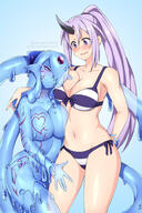 artist:lindaroze character:erubetie character:shion_(tensei_shitara_slime_datta_ken) copyright:mon-musu_quest! copyright:tensei_shitara_slime_datta_ken general:2girls general:bikini general:black_horns general:blue_hair general:blue_skin general:blush general:breasts general:cleavage general:collarbone general:colored_skin general:crossover general:hair_over_one_eye general:horns general:interspecies general:large_breasts general:liquid_hair general:long_hair general:monster_girl general:multiple_girls general:navel general:oni general:oni_horns general:ponytail general:purple_eyes general:purple_hair general:red_eyes general:single_horn general:slime_girl general:smile general:swimsuit general:tattoo general:tentacles general:thigh_grab general:very_long_hair general:yuri meta:commission meta:english_commentary technical:grabber // 667x1000 // 444.3KB