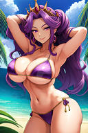 character:mirelia_q_melromarc copyright:tate_no_yuusha_no_nariagari general:arms_up general:bikini general:breasts general:cleavage general:crown general:earrings general:female_only general:huge_breasts general:long_hair general:milf general:navel general:ocean general:purple_eyes general:purple_hair general:seductive_smile general:smile general:solo meta:ai_generated technical:grabber // 1920x2880 // 644.5KB