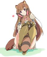 artist:umanosuke character:raphtalia character:sentret copyright:pokemon copyright:tate_no_yuusha_no_nariagari general:1girl general:animal_ears general:blunt_bangs general:blush general:brown_hair general:brown_legwear general:closed_mouth general:crossover general:heart general:long_hair general:looking_at_another general:pink_eyes general:pokemon_(creature) general:raccoon_ears general:raccoon_girl general:raccoon_tail general:simple_background general:sitting general:smile general:tail general:thighhighs general:white_background meta:commentary_request technical:grabber // 900x1100 // 345.0KB