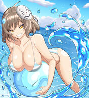 artist:oni_bikari character:anis_(nikke) character:rimuru_tempest copyright:goddess_of_victory:_nikke copyright:tensei_shitara_slime_datta_ken general:1girl general:1other general:ahoge general:ass general:bare_shoulders general:bikini general:bob_cut general:breasts general:brown_hair general:cleavage general:cloud general:collarbone general:crossover general:grin general:holding general:huge_breasts general:looking_at_viewer general:mask general:mask_on_head general:medium_hair general:ocean general:okasaki_miho general:orange_eyes general:sky general:smile general:splashing general:standing general:striped_bikini general:striped_clothes general:swimsuit general:teeth general:underwear general:voice_actor_connection general:water meta:absurdres meta:highres technical:grabber // 2283x2500 // 3.6MB