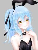 artist:limecookie character:rimuru_tempest copyright:tensei_shitara_slime_datta_ken general:1other general:animal_ears general:artist_name general:bare_shoulders general:black_leotard general:blue_hair general:bow general:bowtie general:collarbone general:crossed_bangs general:detached_collar general:eyelashes general:fake_animal_ears general:grey_background general:leotard general:long_hair general:other_focus general:playboy_bunny general:ponytail general:rabbit_ears general:smile general:solo general:strapless general:strapless_leotard general:upper_body general:yellow_eyes meta:highres technical:grabber // 1277x1660 // 173.9KB