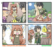 artist:greenteaneko character:iwatani_naofumi character:raphtalia copyright:tate_no_yuusha_no_nariagari general:&gt;_&lt; general:1girl general:3boys general:4koma general::d general:^_^ general:afterimage general:animal_ears general:arms_up general:artist_name general:bag general:black_hair general:blue_sky general:blush general:boots general:bottle general:brown_dress general:brown_footwear general:brown_gloves general:brown_hair general:brown_shirt general:cape general:closed_eyes general:closed_mouth general:cloud general:cloudy_sky general:comic general:cross-laced_footwear general:day general:dollar_sign general:dress general:facial_hair general:fingerless_gloves general:flying_sweatdrops general:full_moon general:fur-trimmed_boots general:fur-trimmed_cape general:fur-trimmed_gloves general:fur_trim general:glasses general:gloves general:green_cape general:green_pants general:grin general:hair_between_eyes general:hat general:holding general:holding_bag general:jacket general:lace-up_boots general:layered_sleeves general:leaf general:long_hair general:long_sleeves general:lying general:moon general:multiple_boys general:mustache general:night general:night_sky general:nose_blush general:on_back general:opaque_glasses general:open_mouth general:outdoors general:pants general:parted_lips general:poison general:profile general:purple_headwear general:purple_jacket general:raccoon_ears general:raccoon_girl general:raccoon_tail general:round_teeth general:shirt general:short_over_long_sleeves general:short_sleeves general:skull_and_crossbones general:sky general:smile general:sparkle general:square_4koma general:sweat general:tail general:teeth general:top_hat general:turn_pale general:upper_teeth_only general:v-shaped_eyebrows general:very_long_hair general:watermark general:wavy_mouth general:web_address general:x_x meta:absurdres meta:bad_id meta:bad_pixiv_id meta:chinese_commentary meta:commentary meta:english_commentary meta:highres meta:mixed-language_commentary meta:photoshop_(medium) technical:grabber // 3327x2881 // 2.9MB