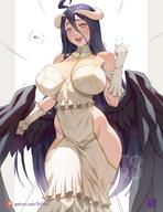 artist:arttoru character:albedo copyright:overlord_(maruyama) general:1girl general::d general:ahoge general:artist_logo general:artist_name general:bare_hips general:bare_shoulders general:black_feathers general:black_hair general:black_wings general:blush general:breasts general:cleavage general:collarbone general:cowboy_shot general:demon_girl general:demon_horns general:demon_wings general:dress general:elbow_gloves general:feathered_wings general:feathers general:gloves general:hair_between_eyes general:hip_vent general:horns general:huge_breasts general:long_hair general:looking_at_viewer general:low_horns general:low_wings general:open_mouth general:patreon_username general:simple_background general:slit_pupils general:smile general:solo general:thighs general:very_long_hair general:white_dress general:white_gloves general:white_horns general:wings general:yellow_eyes meta:highres technical:grabber // 1078x1401 // 186.0KB