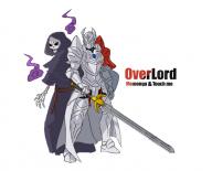 character:ainz_ooal_gown character:touch_me copyright:overlord_(maruyama) general:2boys general:armor general:back-to-back general:cape general:english_text general:gauntlets general:greaves general:helmet general:hood general:multiple_boys general:red_eyes general:shield general:shoulder_armor general:simple_background general:skeleton general:sword general:undead general:weapon metadata:artist_request tagme technical:grabber // 776x630 // 172.6KB