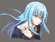 artist:shoura character:rimuru_tempest copyright:tensei_shitara_slime_datta_ken general:1other general:androgynous general:black_shirt general:blue_hair general:closed_mouth general:collarbone general:colored_eyelashes general:floating_hair general:frown general:grey_background general:hair_between_eyes general:long_hair general:long_sleeves general:shirt general:straight_hair general:yellow_eyes technical:grabber // 1036x800 // 138.1KB