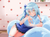 artist:aisu_(icicleshot) character:rimuru_tempest character:rimuru_tempest_(slime) copyright:tensei_shitara_slime_datta_ken general:1girl general:blue_bow general:blue_hair general:blue_panties general:blue_shirt general:blue_thighhighs general:blush general:bow general:closed_mouth general:frilled_shirt general:frills general:genderswap general:genderswap_(otf) general:hair_between_eyes general:hair_bow general:indoors general:long_hair general:looking_at_viewer general:off_shoulder general:panties general:shirt general:sleeveless general:sleeveless_shirt general:smile general:solo general:thighhighs general:underwear general:very_long_hair general:yellow_eyes technical:grabber // 1024x768 // 488.0KB