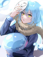 artist:sayu0511 character:rimuru_tempest character:rimuru_tempest_(slime) copyright:tensei_shitara_slime_datta_ken general:1other general:blue_coat general:blue_hair general:blurry general:blurry_foreground general:coat general:fur-trimmed_sleeves general:fur_trim general:holding general:holding_mask general:long_sleeves general:looking_at_viewer general:mask general:medium_hair general:parted_lips general:scarf general:sketch general:solo general:upper_body general:yellow_eyes meta:highres technical:grabber // 1535x2047 // 1.8MB