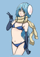 artist:mozuku_oppai072 character:rimuru_tempest copyright:tensei_shitara_slime_datta_ken general:1other general:androgynous general:bikini general:blue_background general:blue_bikini general:blue_eyes general:blue_gloves general:blue_hair general:cowboy_shot general:elbow_gloves general:enpera general:gloves general:head_tilt general:long_hair general:looking_at_viewer general:mask general:mask_on_head general:scarf general:side-tie_bikini_bottom general:smile general:solo general:swimsuit general:v general:yellow_eyes meta:absurdres meta:commentary_request meta:highres technical:grabber // 2894x4093 // 3.4MB