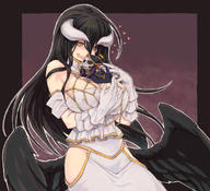 artist:user_xgpy8228 character:ainz_ooal_gown character:albedo copyright:overlord_(maruyama) general:1girl general:bare_shoulders general:black_feathers general:black_hair general:black_wings general:breasts general:chibi general:cleavage general:demon_girl general:demon_horns general:demon_wings general:detached_collar general:dress general:feathered_wings general:feathers general:female general:gloves general:hair_between_eyes general:heart general:hip_focus general:hip_vent general:hips general:horns general:jewelry general:large_breasts general:long_hair general:low_wings general:necklace general:open_mouth general:saliva general:skeleton general:slit_pupils general:solo general:white_dress general:white_gloves general:wings general:yellow_eyes tagme technical:grabber // 1100x1000 // 263.8KB