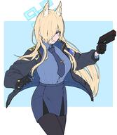 artist:izumo_(ton_63) character:kanna_(blue_archive) copyright:blame! copyright:blue_archive general:1girl general:animal_ear_fluff general:animal_ears general:armband general:black_gloves general:blonde_hair general:blue_armband general:blue_halo general:blue_necktie general:blue_shirt general:breasts general:dog_ears general:extra_ears general:gloves general:graviton_beam_emitter general:gun general:hair_over_one_eye general:halo general:handgun general:holding general:holding_gun general:holding_weapon general:jacket general:large_breasts general:long_hair general:long_sleeves general:looking_at_viewer general:necktie general:notched_ear general:police general:police_uniform general:policewoman general:sharp_teeth general:shirt general:simple_background general:solo general:teeth general:tie_clip general:uniform general:weapon meta:highres technical:grabber // 1560x1793 // 268.0KB