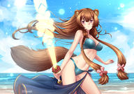 artist:adsouto character:raphtalia copyright:tate_no_yuusha_no_nariagari general:1girl general::t general:animal_ears general:artist_name general:beach general:bikini general:blue_bikini general:blue_sky general:blush general:breasts general:brown_hair general:cleavage general:cloud general:contrapposto general:day general:floating_hair general:flower general:groin general:hair_flower general:hair_ornament general:holding general:holding_sword general:holding_weapon general:long_hair general:looking_at_viewer general:medium_breasts general:navel general:ocean general:outdoors general:pink_flower general:pout general:raccoon_ears general:raccoon_girl general:raccoon_tail general:red_eyes general:sarong general:sidelocks general:sky general:solo general:standing general:swimsuit general:sword general:tail general:v-shaped_eyebrows general:very_long_hair general:weapon meta:commentary_request meta:highres technical:grabber // 1754x1240 // 1.9MB