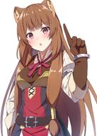 artist:shiro_youduki character:raphtalia copyright:tate_no_yuusha_no_nariagari general:1girl general:animal_ear_fluff general:animal_ears general:belt general:black_belt general:blush general:brown_gloves general:brown_hair general:dress general:gloves general:hair_over_shoulder general:hair_tubes general:high_collar general:index_finger_raised general:long_hair general:long_sleeves general:looking_at_viewer general:neck_ribbon general:open_mouth general:raccoon_ears general:raccoon_girl general:red_dress general:red_eyes general:red_ribbon general:ribbon general:simple_background general:solo general:standing general:upper_body general:white_background meta:commentary meta:highres technical:grabber // 1072x1500 // 199.1KB