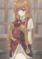 artist:byeon_dha character:raphtalia copyright:tate_no_yuusha_no_nariagari general:1girl general:animal_ears general:arm_behind_back general:bar_(place) general:belt general:belt_buckle general:blush general:bottle general:brown_gloves general:brown_hair general:buckle general:chest_armor general:closed_mouth general:clothes_lift general:counter general:cowboy_shot general:dress general:dress_lift general:eyelashes general:gloves general:lipstick general:long_hair general:long_sleeves general:looking_at_viewer general:makeup general:neck_ribbon general:panties general:pleated_dress general:raccoon_ears general:raccoon_girl general:red_eyes general:red_ribbon general:ribbon general:short_dress general:solo general:standing general:underwear general:very_long_hair general:white_panties meta:absurdres meta:highres technical:grabber // 2480x3508 // 19.2MB