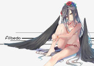 artist:mitu_yang character:albedo copyright:overlord_(maruyama) general:barefoot general:bikini general:black_hair general:breasts general:cleavage general:demon general:flowers general:headdress general:horns general:long_hair general:navel general:swimsuit general:wings general:yellow_eyes style:aliasing tagme technical:grabber // 1000x707 // 436.2KB