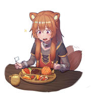 artist:chun_zhuan character:raphtalia copyright:tate_no_yuusha_no_nariagari general:1girl general:animal_ears general:apple general:apple_rabbit general:apple_slice general:brown_hair general:carrot general:collar general:crossed_bangs general:cup general:drink general:drooling general:flag general:food general:food_art general:fork general:fried_rice general:fruit general:grey_sweater general:hair_tubes general:hamburger_steak general:holding general:holding_fork general:long_hair general:long_sleeves general:looking_down general:mini_flag general:okosama_lunch general:omelet general:omurice general:open_mouth general:purple_eyes general:raccoon_ears general:raccoon_girl general:raccoon_tail general:ribbed_sweater general:saliva general:sidelocks general:solo general:soup general:sparkle general:sweater general:table general:tail general:tail_wagging general:very_long_hair general:white_background general:wooden_cup general:wooden_fork general:wooden_plate general:wooden_table meta:absurdres meta:commentary_request meta:highres meta:photoshop_(medium) technical:grabber // 2504x2666 // 439.8KB