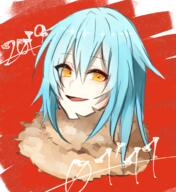 artist:sakusan_yousoeki character:rimuru_tempest copyright:tensei_shitara_slime_datta_ken general:1other general:androgynous general:blue_hair general:fur_collar general:fur_scarf general:hair_between_eyes general:long_hair general:looking_at_viewer general:open_mouth general:scarf general:simple_background general:smile general:solo general:yellow_eyes technical:grabber // 682x744 // 644.1KB