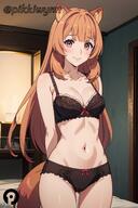 artist:pikkiwynn character:raphtalia copyright:tate_no_yuusha_no_nariagari general:animal_ears general:arms_behind_back general:bangs general:black_bra general:black_panties general:blush general:bow general:bow_bra general:bow_panties general:bra general:breasts general:brown_hair general:cleavage general:closed_mouth general:collarbone general:cowboy_shot general:female general:indoors general:long_hair general:looking_at_viewer general:medium_breasts general:navel general:panties general:raccoon_ears general:raccoon_girl general:raccoon_tail general:smile general:solo general:stomach general:tail general:underwear general:underwear_only meta:ai_generated technical:grabber // 864x1296 // 486.0KB