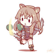 artist:langbazi character:raphtalia copyright:tate_no_yuusha_no_nariagari general:1girl general::&lt; general:animal general:animal_ears general:blush general:boots general:brown_dress general:brown_footwear general:brown_hair general:chibi general:colored_shadow general:dress general:fish general:full_body general:grey_shirt general:holding general:layered_sleeves general:long_hair general:long_sleeves general:looking_away general:looking_to_the_side general:parted_lips general:raccoon_ears general:raccoon_girl general:ribbed_shirt general:shadow general:shirt general:short_over_long_sleeves general:short_sleeves general:signature general:solid_oval_eyes general:solo general:standing general:standing_on_one_leg general:tail general:triangle_mouth general:v-shaped_eyebrows general:very_long_hair general:white_background meta:commentary meta:photoshop_(medium) technical:grabber // 800x768 // 232.6KB