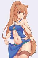 artist:hyakkimaru_(user_kdcg8485) character:raphtalia copyright:tate_no_yuusha_no_nariagari general:1girl general:alternate_breast_size general:animal_ears general:bikini general:blue_bikini general:blunt_bangs general:blush general:bow general:breasts general:brown_hair general:cleavage general:grey_background general:hair_ornament general:half-closed_eyes general:hand_on_own_chest general:looking_at_viewer general:navel general:ponytail general:raccoon_ears general:raccoon_girl general:raccoon_tail general:red_eyes general:sarong general:simple_background general:smile general:solo general:swimsuit general:tail general:thigh_strap meta:absurdres meta:bad_id meta:bad_pixiv_id meta:highres meta:unfinished technical:grabber // 1584x2448 // 1.5MB