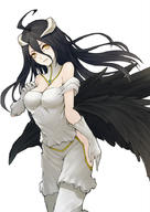 artist:kyoeiki character:albedo copyright:madhouse copyright:overlord_(maruyama) general:ahoge general:bare_shoulders general:black_hair general:black_wings general:breasts general:demon_girl general:demon_wings general:detached_collar general:dress general:girl general:gloves general:horn_(horns) general:long_hair general:looking_at_viewer general:simple_background general:single general:standing general:tall_image general:white_background general:white_dress general:white_gloves general:wings general:yellow_eyes tagme technical:grabber // 646x913 // 366.6KB