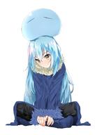 artist:dashu character:rimuru_tempest character:rimuru_tempest_(slime) copyright:tensei_shitara_slime_datta_ken general:1other general:androgynous general:black_pants general:blue_coat general:blue_footwear general:blue_hair general:blush general:boots general:coat general:dual_persona general:fingernails general:fur-trimmed_collar general:fur-trimmed_sleeves general:fur_trim general:head_tilt general:holding_own_foot general:indian_style general:long_hair general:long_sleeves general:looking_at_viewer general:object_on_head general:own_hands_together general:pants general:simple_background general:sitting general:slime_(creature) general:smile general:v_arms general:very_long_hair general:white_background general:yellow_eyes meta:commentary_request technical:grabber // 616x872 // 187.8KB