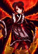 character:entoma_vasilissa_zeta copyright:overlord_(maruyama) general:1girl general:burning general:insect_girl general:japanese_clothes general:kimono general:maid general:monster_girl general:ofuda general:purple_hair general:red_background general:red_eyes general:tentacle tagme technical:grabber // 848x1199 // 189.7KB