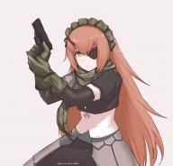 artist:disco_brando character:cz2128_delta copyright:overlord_(maruyama) general:1girl general:bangs general:brown_hair general:eyepatch general:female general:frown general:gloves general:gren general:gun general:hair_between_eyes general:handgun general:khakis general:long_hair general:looking_at_viewer general:maid_headdress general:serious general:solo general:very_long_hair general:weapon medium:grey_background medium:high_resolution medium:simple_background medium:twitter_username tagme technical:grabber // 1516x1456 // 861.5KB