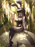 character:narberal_gamma copyright:overlord_(maruyama) general:1girl general:animal_ears general:bangs general:black_bow general:black_eyes general:black_hair general:bow general:breasts general:bunny_ears general:bunny_girl general:bunny_tail general:bunnysuit general:carrot general:cleavage general:eyebrows_visible_through_hair general:forest general:hair_ribbon general:holding general:large_breasts general:long_hair general:maid_headdress general:nature general:outdoors general:ponytail general:red_ribbon general:ribbon general:sitting general:solo general:star general:tail general:totocos7 general:wrist_cuffs metadata:commentary_request metadata:highres tagme technical:grabber // 1536x2048 // 4.6MB