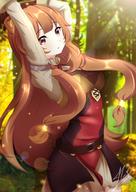 artist:neru_kuroshiru character:raphtalia copyright:tate_no_yuusha_no_nariagari general:1girl general:animal_ears general:arms_up general:blurry general:bokeh general:breasts general:brown_hair general:cowboy_shot general:day general:depth_of_field general:forest general:light_rays general:long_hair general:long_sleeves general:looking_at_viewer general:medium_breasts general:nature general:outdoors general:raccoon_ears general:raccoon_girl general:raccoon_tail general:red_eyes general:signature general:solo general:sunbeam general:sunlight general:tail meta:absurdres meta:commentary meta:highres technical:grabber // 2888x4085 // 784.9KB