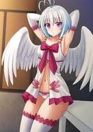 artist:kazenokaze character:fitoria_(tate_no_yuusha_no_nariagari) copyright:tate_no_yuusha_no_nariagari general:1girl general:antenna_hair general:armpits general:arms_behind_head general:arms_up general:babydoll general:bird_wings general:blue_hair general:blush general:bow general:breasts general:closed_mouth general:collarbone general:cowboy_shot general:elbow_gloves general:feathered_wings general:gloves general:gradient_hair general:indoors general:leaning_on_object general:light_frown general:multicolored_hair general:navel general:panties general:purple_bow general:purple_eyes general:silver_hair general:small_breasts general:solo general:table general:thighhighs general:underwear general:underwear_only general:white_gloves general:white_panties general:white_thighhighs general:white_wings general:wings meta:commentary meta:highres technical:grabber // 1200x1697 // 1.7MB