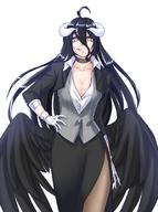 artist:sinhyul character:albedo copyright:overlord_(maruyama) general:1girl general:ahoge general:alternate_costume general:black_hair general:breasts general:casual general:choker general:cleavage general:contemporary general:demon_girl general:formal general:gloves general:grin general:hand_on_hip general:horns general:long_hair general:low_wings general:medium_breasts general:office_lady general:pencil_skirt general:pinstripe_pattern general:shirt general:side_slit general:skirt general:skirt_suit general:smile general:solo general:striped general:suit general:vest general:white_gloves general:wings general:yellow_eyes tagme technical:grabber // 600x803 // 337.4KB