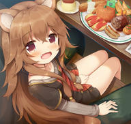 artist:psyche3313 character:raphtalia copyright:tate_no_yuusha_no_nariagari general:1girl general:1other general:animal_ear_fluff general:animal_ears general:black_dress general:brown_eyes general:brown_hair general:chair general:child general:dress general:fang general:flag general:food general:from_above general:from_behind general:hamburger_steak general:hand_on_own_thigh general:ketchup general:long_hair general:looking_back general:looking_up general:okosama_lunch general:open_mouth general:pasta general:plate general:pov general:pudding general:raccoon_ears general:raccoon_tail general:red_dress general:sausage general:short_dress general:shrimp general:shrimp_tempura general:sitting general:sitting_on_lap general:sitting_on_person general:smile general:solo_focus general:spaghetti general:tail general:tempura meta:highres technical:grabber // 1331x1265 // 910.7KB